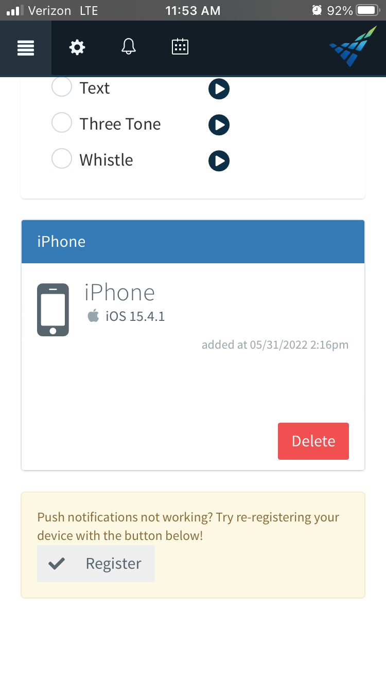 Register Device in Vector Scheduling Mobile App