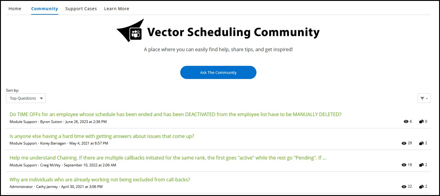How to Use the Vector Scheduling Support Center