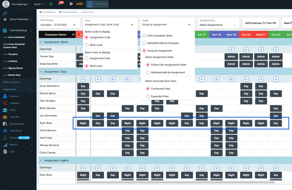 Crew Scheduler Custom View